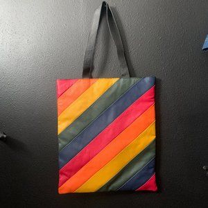 ASOS Warehouse rainbow stripe leather shopper bag